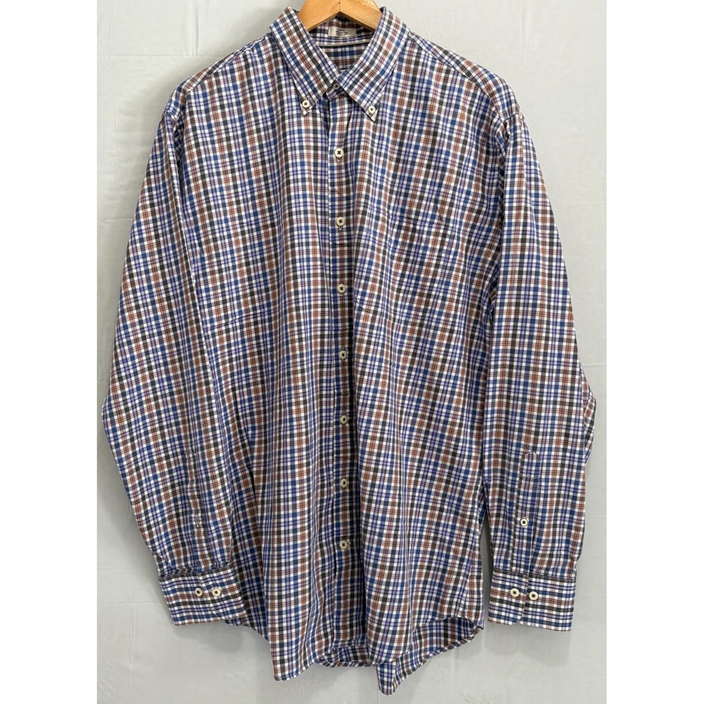 Peter Millar Button Down Shirt Mens Multicolor Plaid Cotton Long Sleeve Large